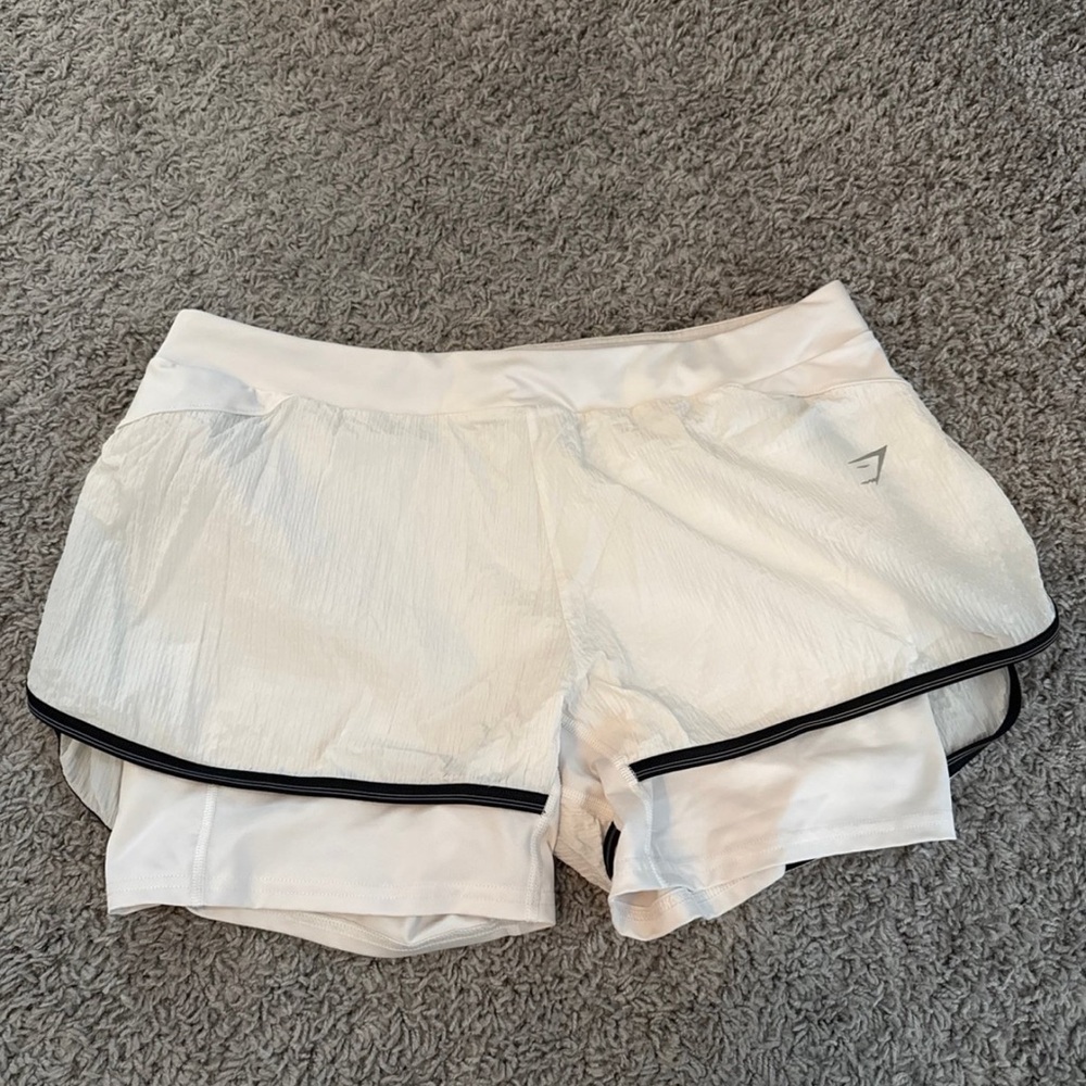 Gymshark Ivory Athletic Shorts with Dark Edging